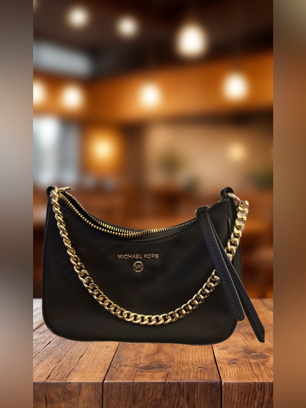 Michael Kors Black Mini Shoulder Bag with Gold Chain